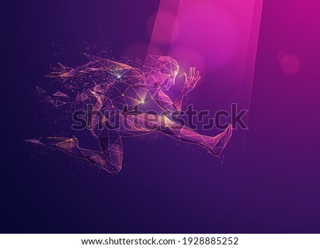 concept of sport science technology, polygon runner with futuristic element