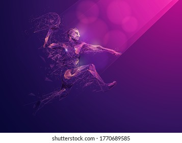 concept of sport science technology, polygonal basketball player with futuristic element 