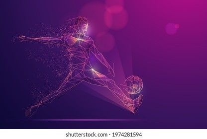 concept of sport science technology, polygonal soccer player with futuristic element 