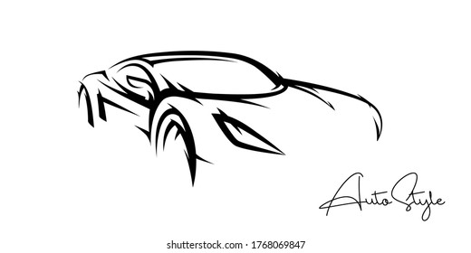 Concept sports car line silhouette. Auto supercar showroom emblem design. Performance motor vehicle dealership logo style design. Vector illustration.