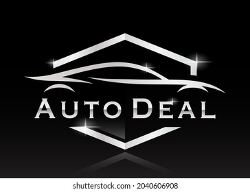 Concept Sports Car Silhouette Dealership Logo. Performance Supercar Motor Vehicle Badge. Auto Garage Dealer Icon. Vector Illustration.