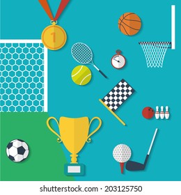 Concept of sports equipment in flat style. Vector illustration design