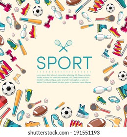 Concept of sports equipment sticker background. vector illustration design