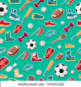 Concept of sports equipment sticker seamless pattern. vector illustration design