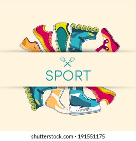 Concept of sports shoes sticker background. vector illustration design