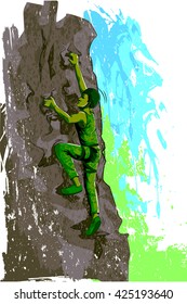 Concept of sportsman doing Rock Climbing. Vector illustration