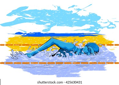 Concept of sportsman doing swimming. Vector illustration