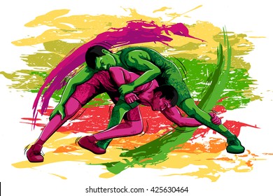 Concept of sportsman doing Wrestling. Vector illustration