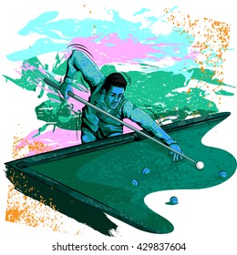 Concept of sportsman playing Billiards. Vector illustration