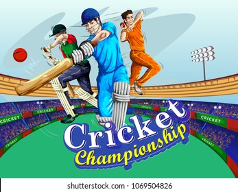 Concept of sportsman playing Cricket match sport. Vector illustration