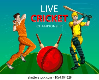 Concept of sportsman playing Cricket match sport. Vector illustration