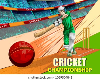 Concept of sportsman playing Cricket match sport. Vector illustration