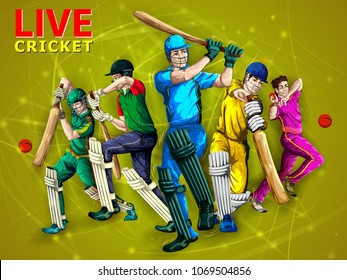 Concept of sportsman playing Cricket match sport. Vector illustration