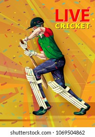 Concept of sportsman playing Cricket match sport. Vector illustration