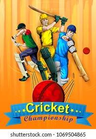 Concept of sportsman playing Cricket match sport. Vector illustration