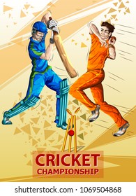 Concept of sportsman playing Cricket match sport. Vector illustration