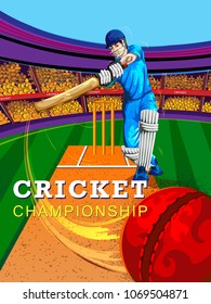 Concept of sportsman playing Cricket match sport. Vector illustration