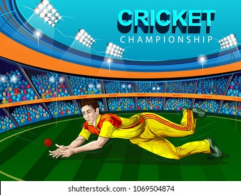 Concept of sportsman playing Cricket match sport. Vector illustration