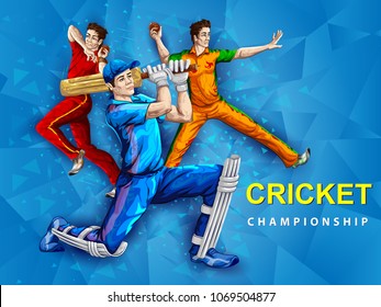 Concept of sportsman playing Cricket match sport. Vector illustration