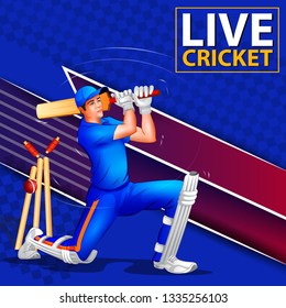 Concept of sportsman playing Cricket match sport. Vector illustration