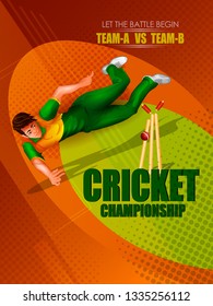 Concept of sportsman playing Cricket match sport. Vector illustration