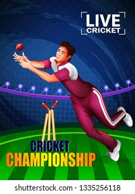 Concept of sportsman playing Cricket match sport. Vector illustration