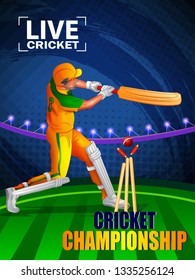 Concept of sportsman playing Cricket match sport. Vector illustration