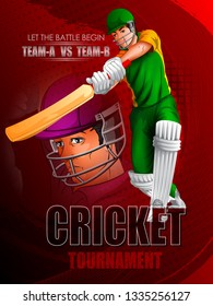 Concept of sportsman playing Cricket match sport. Vector illustration