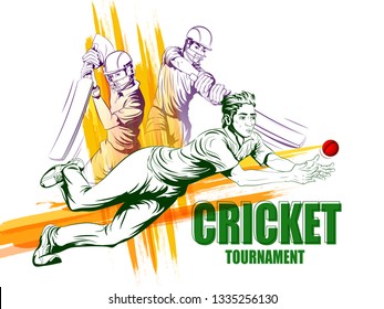 Concept of sportsman playing Cricket match sport. Vector illustration