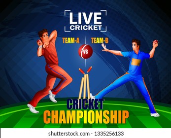 Concept of sportsman playing Cricket match sport. Vector illustration