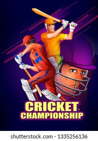 Concept of sportsman playing Cricket match sport. Vector illustration