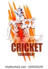 Concept of sportsman playing Cricket match sport. Vector illustration