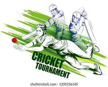 Concept of sportsman playing Cricket match sport. Vector illustration