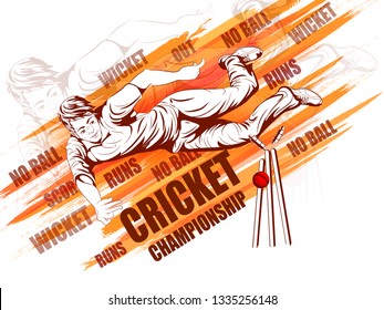 Concept of sportsman playing Cricket match sport. Vector illustration