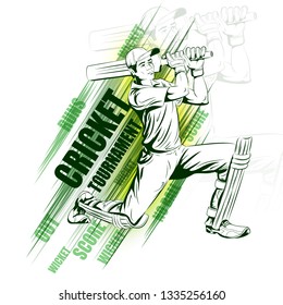 Concept of sportsman playing Cricket match sport. Vector illustration