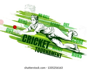 Concept of sportsman playing Cricket match sport. Vector illustration