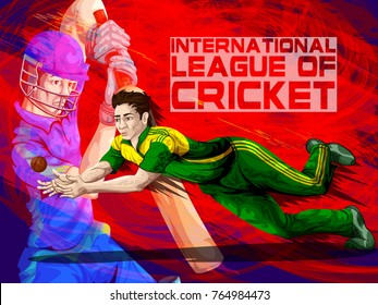 Concept of sportsman playing Cricket match sport. Vector illustration