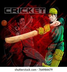 Concept of sportsman playing Cricket match sport. Vector illustration