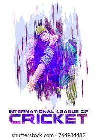 Concept of sportsman playing Cricket match sport. Vector illustration