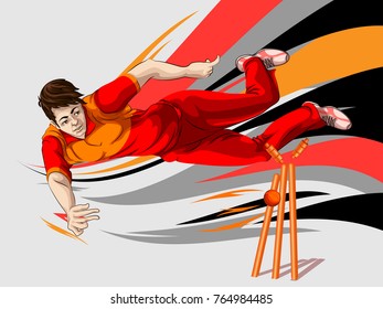 Concept of sportsman playing Cricket match sport. Vector illustration