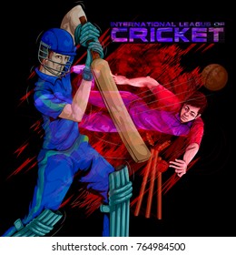 Concept of sportsman playing Cricket match sport. Vector illustration