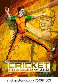 Concept of sportsman playing Cricket match sport. Vector illustration