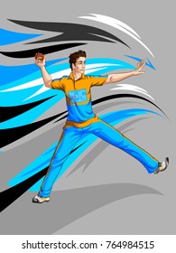 Concept of sportsman playing Cricket match sport. Vector illustration