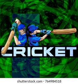 Concept of sportsman playing Cricket match sport. Vector illustration
