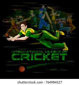 Concept of sportsman playing Cricket match sport. Vector illustration