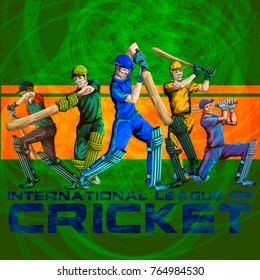 Concept of sportsman playing Cricket match sport. Vector illustration