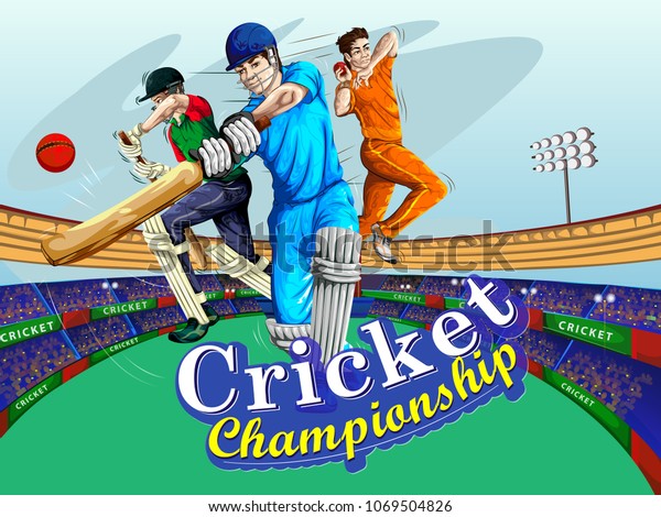 Concept of sportsman playing Cricket match\
sport. Vector\
illustration