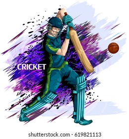 Concept of sportsman playing Cricket. Vector illustration