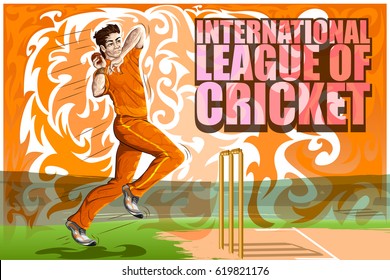 Concept of sportsman playing Cricket. Vector illustration