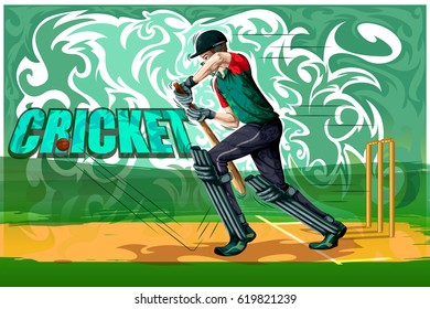 Concept of sportsman playing Cricket. Vector illustration